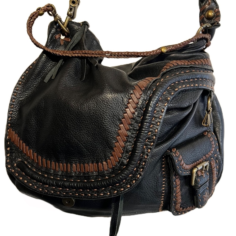 Carla Mancini Leather Handbag Braided Fringe